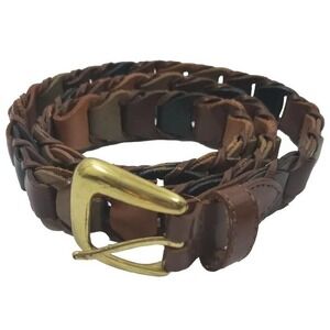 Vintage Three-Tons Leather Belt Braided Woven Colorful Size M.